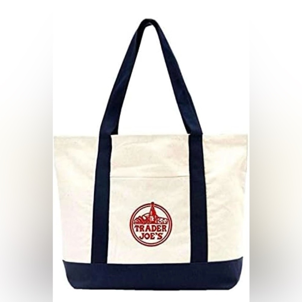 NWT Trader Joe’s White and Navy Canvas Tote